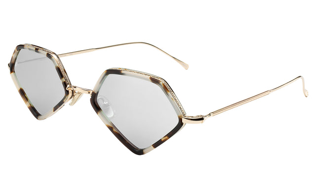 Beak Ace 53 Sunglasses Side Profile in White Tortoise/Gold / Silver Flat Mirror