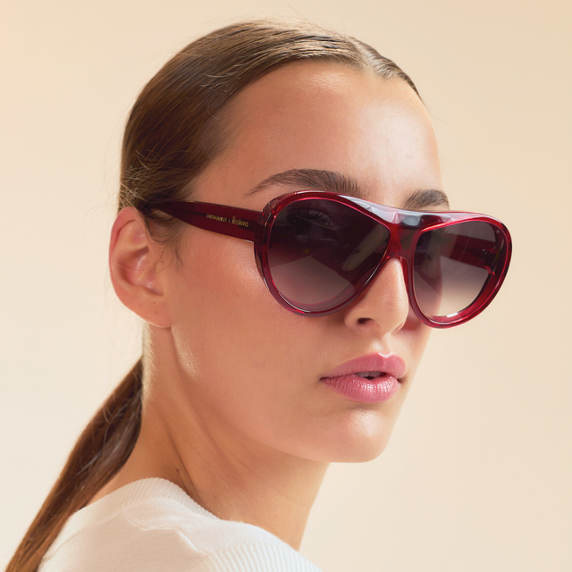 Model for Cynthia Rowley wearing Cynthia Rowley x illesteva Mulberry with Grey Gradient