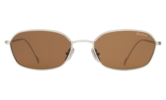East Houston Sunglasses front view in Silver with Brown Flat