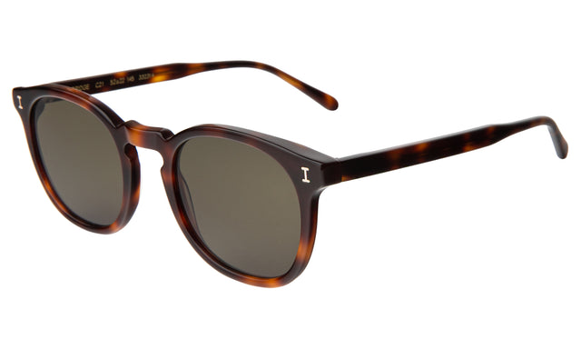 Eldridge Sunglasses Side Profile in Havana / Dark Olive Flat