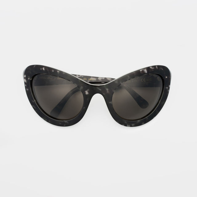 Kim Shui Sunglasses shown with the temples folded Charcoal with Grey