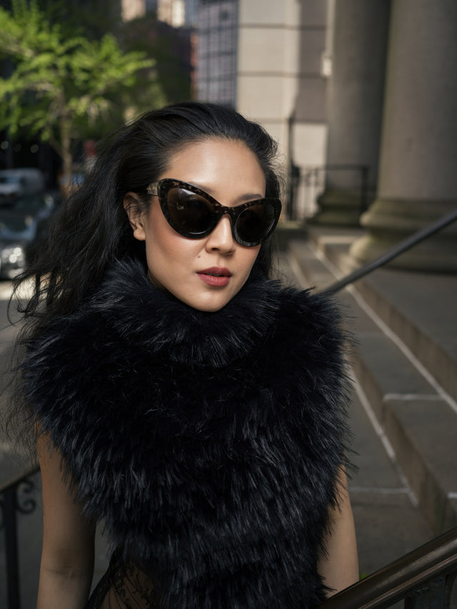 Kim Shui wearing the Kim Shui x illesteva Sunglasses in Charcoal out in New York