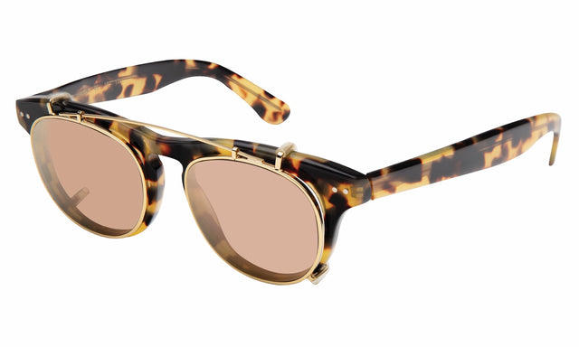 Another angle of the Lenox Optical in Tortoise Gold with Rose Mirror