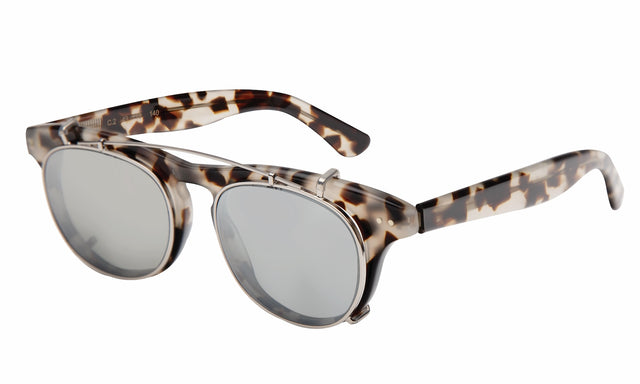 Another angle of the Lenox Optical in White Tortoise Silver with Metal Mirror