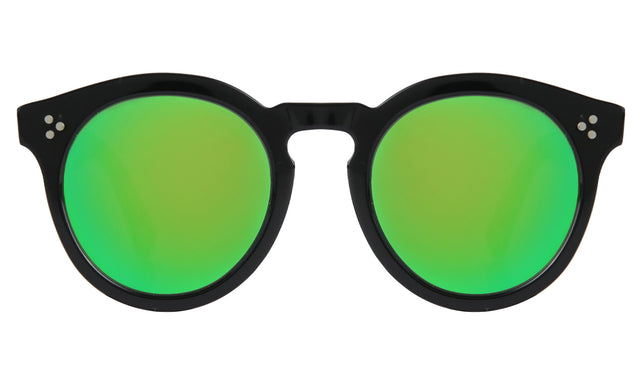 Leonard II Sunglasses front view in Black with Green Mirror