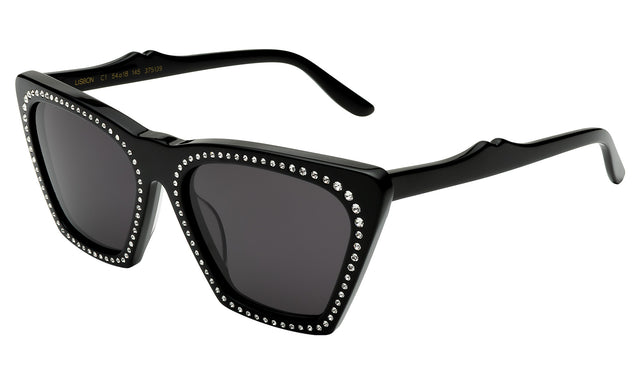 Lisbon Crystal Sunglasses Side Profile in Black w/ Silver Swarovski Crystals / Grey Flat