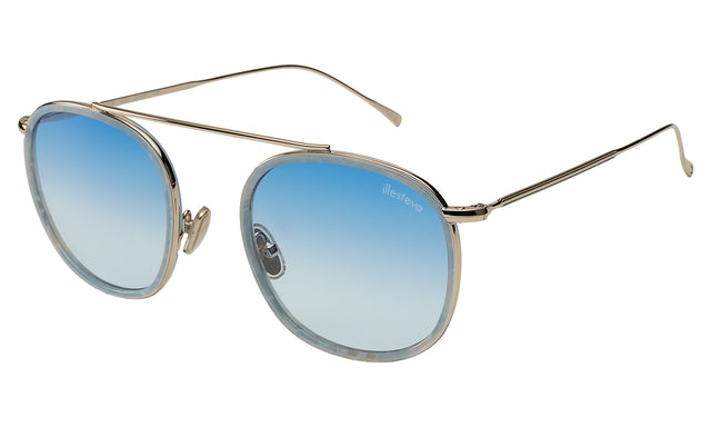Mykonos Ace Sunglasses Side Profile in Celeste/Gold / Blue Flat Gradient See Through