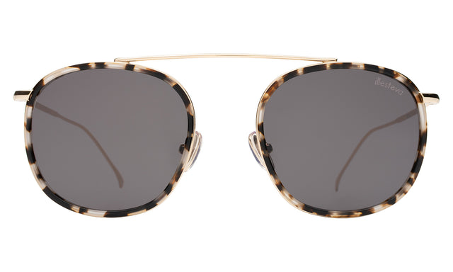 Mykonos Ace Sunglasses front view in White Tortoise/Gold with Grey Flat