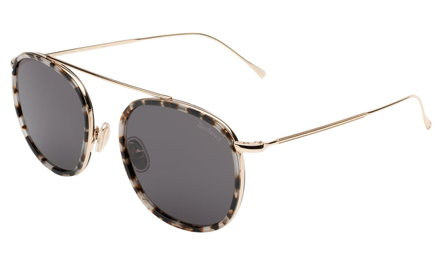 Mykonos Ace Sunglasses side view in White Tortoise/Gold / Grey Flat