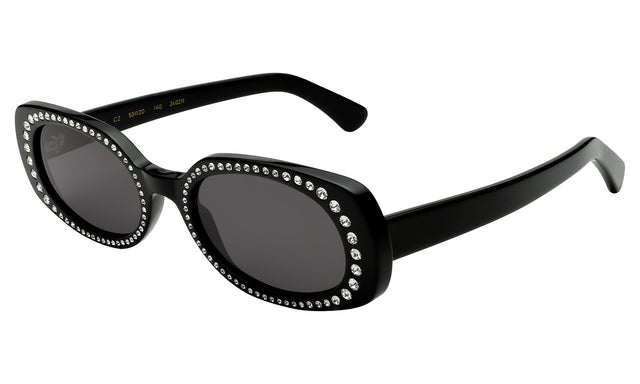 Shirley Crystal Sunglasses Side Profile in Black w/ Silver Swarovski Crystals / Grey Flat