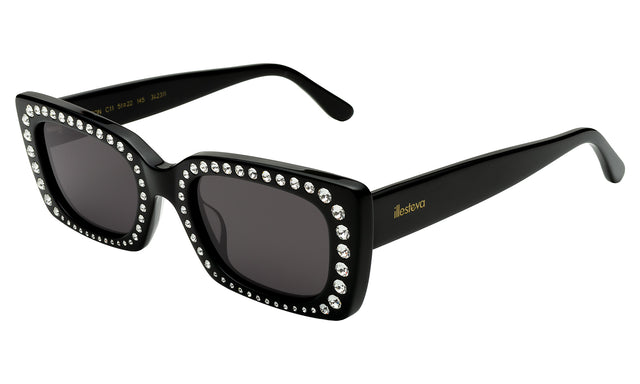 Wilson Crystal Sunglasses Side Profile in Black w/ Silver Swarovski Crystals / Grey Flat