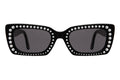 Front view of Wilson Crystal Sunglasses in Black w/ Silver Swarovski Crystals/Grey Flat