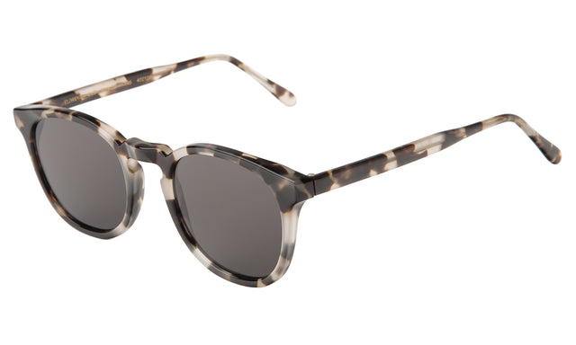 Eldridge Sunglasses Side Profile in White Tortoise / Grey Flat