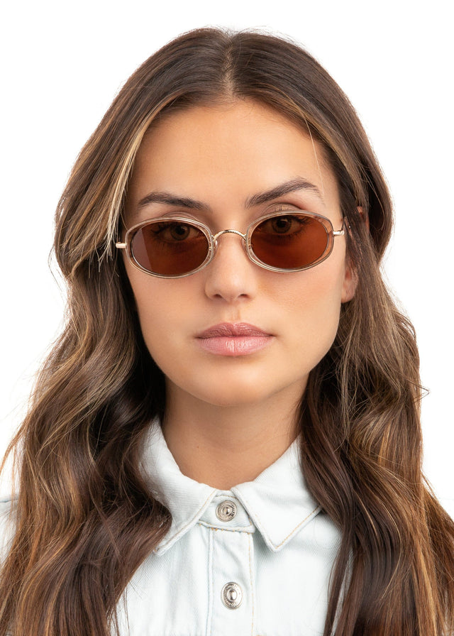 wearing Ravello II Sunglasses Cocoa/Gold w/ Brown Lenses