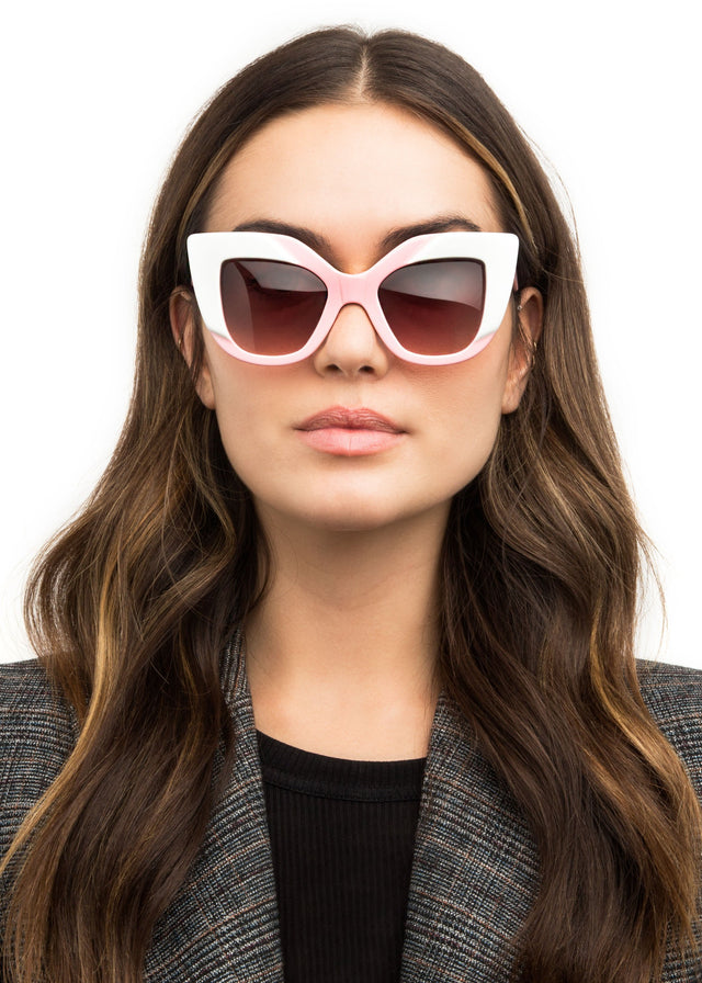 wearing Juliette Sunglasses Pink White with Rose Gradient Lenses