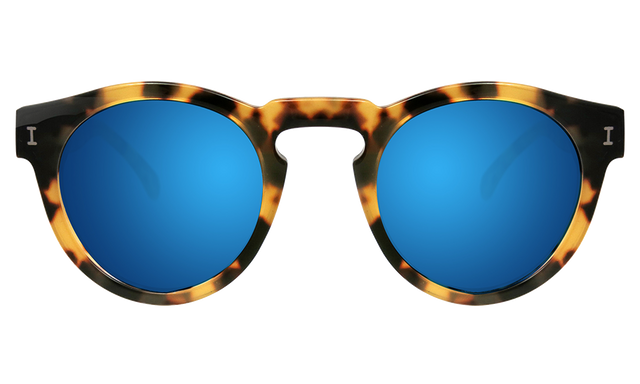 Leonard Sunglasses Side Profile in Tortoise / Blue Mirror