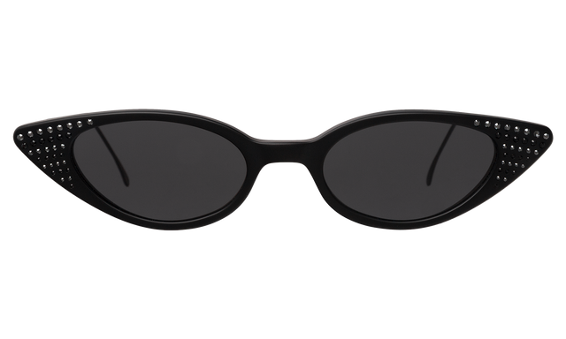  Marianne Sunglasses in Matte Black Black Swarovski Crystals Grey Flat