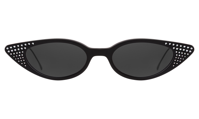  Marianne Sunglasses in Matte Black Silver Swarovski Crystals Grey Flat