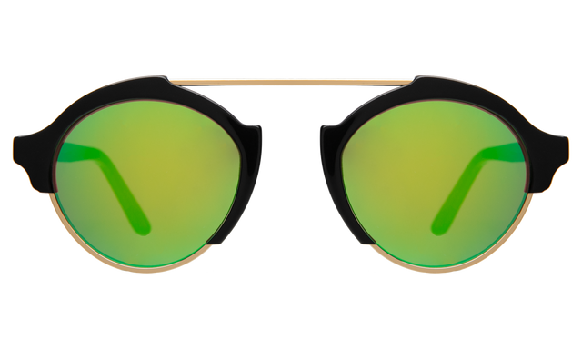 Milan IV Sunglasses in Black Green Mirror