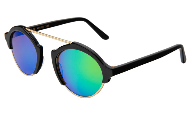 Milan IV Sunglasses Side Profile in Black Green Mirror