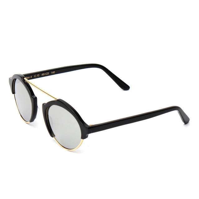 Milan IV Sunglasses Side Profile in Black Silver Mirror