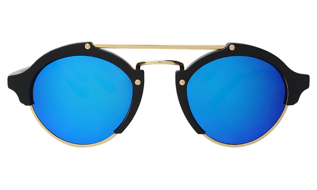  Milan Sunglasses in Matte Black/Gold with Blue Mirror