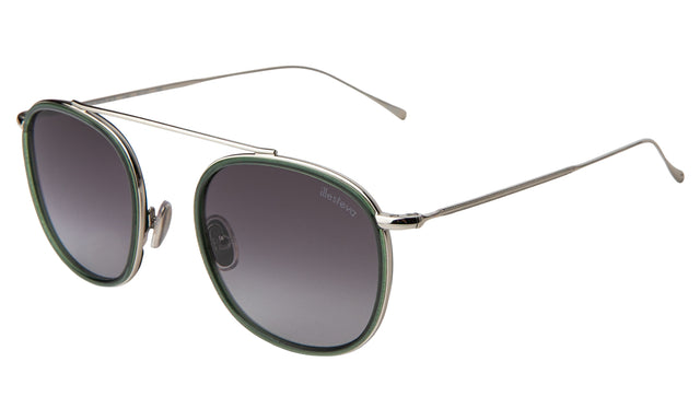 Mykonos Ace Sunglasses Side Profile in Pine/Silver / Grey Flat Gradient