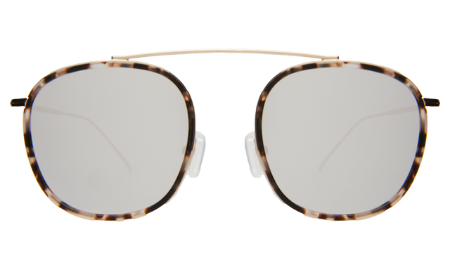 Mykonos Ace Sunglasses in White Tortoise/Gold with Silver Flat Mirror