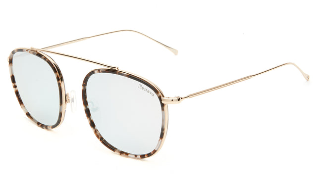 Mykonos Ace Sunglasses Side Profile in White Tortoise/Gold / Silver Flat Mirror