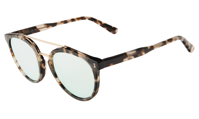Puglia Sunglasses Side Profile in White Tortoise/Gold / Silver Flat Mirror
