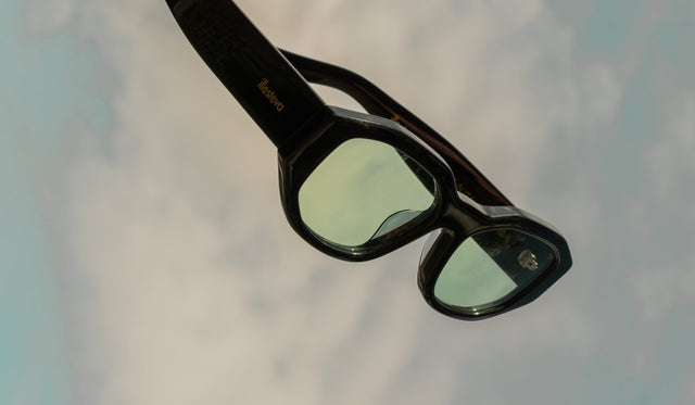 The Cassette Sunglasses in Black with Mint See Through lenses