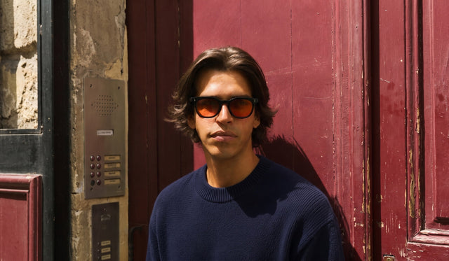 Man wearing the Veneto Sunglasses in Black in Europe