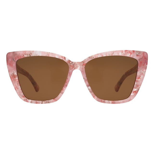 Barcelona Sunglasses front view in Rose Quartz with Brown Flat