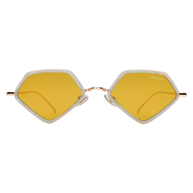 Beak Ace 53 Sunglasses front view in Celeste/Rose Gold with Honey Flat See Through