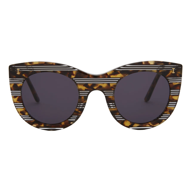 Product shot of Boca Sunglasses in Tortoise Stripes (Front View)