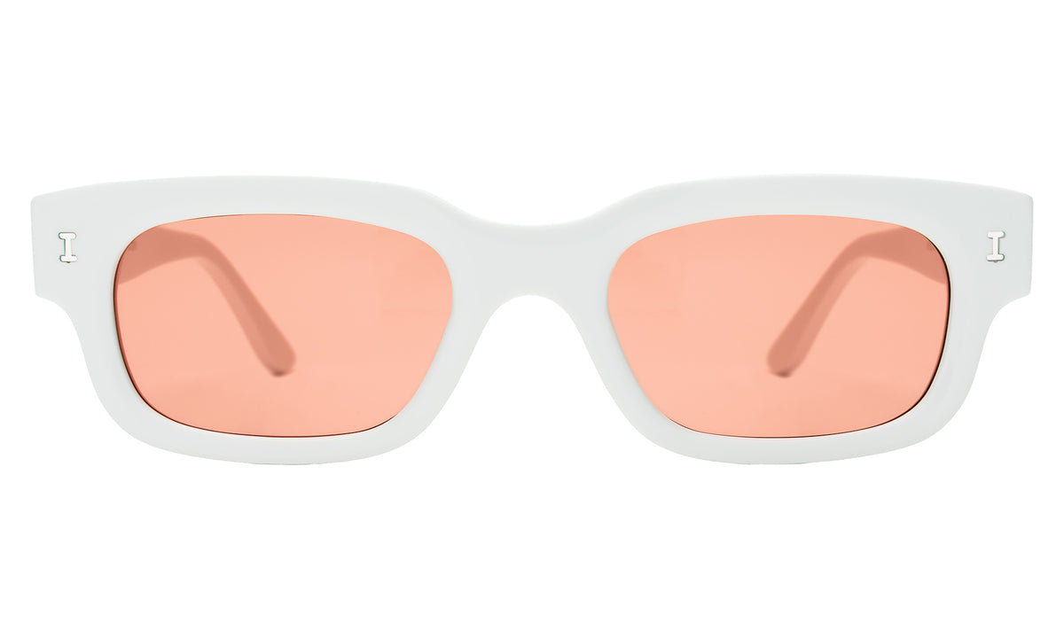 Cali E Sunglasses in White with Guava See Through lenses, front view