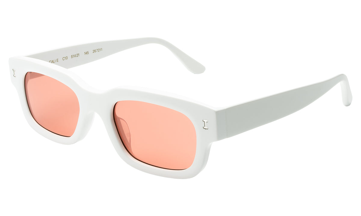 Cali E Sunglasses in White with Guava See Through lenses, side view