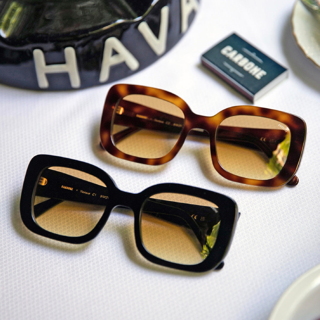 Carbone frames featured in Black and Havana with Honey See Through Lenses