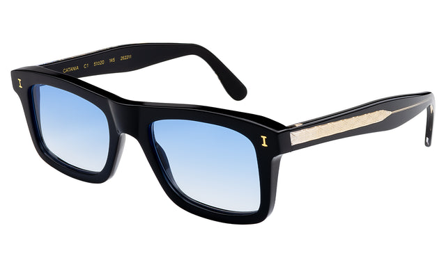 Catania Sunglasses Side Profile in Black/Gold / Blue Flat Gradient See Through