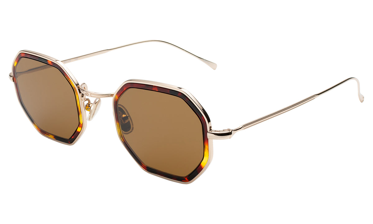 Dylan Tate Sunglasses in Star Tortoise with Gold lenses, side view