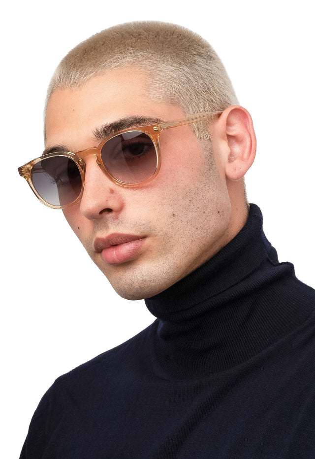 Man with buzzcut  wearing Eldridge Sunglasses Citrine with Grey Flat Gradient