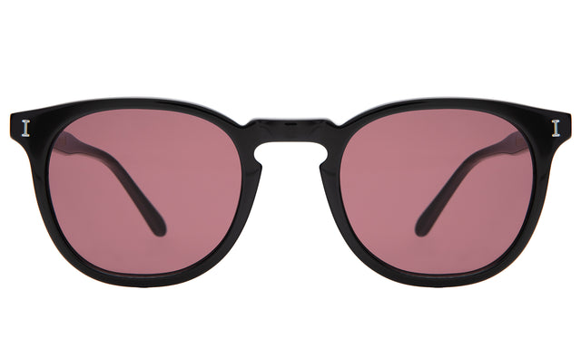 Eldridge 48 Sunglasses front view in Black with Plum Flat See Through