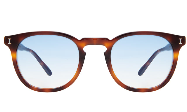 Eldridge 48 Sunglasses front view in Havana with Blue Flat Gradient See Through
