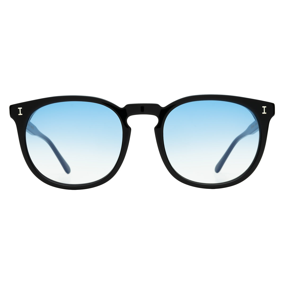 Eldridge 56 Sunglasses in Black with Blue Flat Gradient See Through lenses, front view