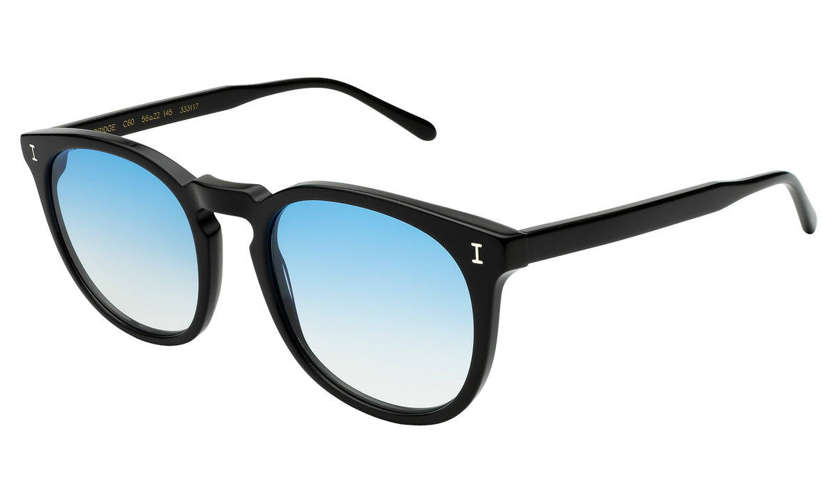 Eldridge 56 Sunglasses in Black with Blue Flat Gradient See Through lenses, side view