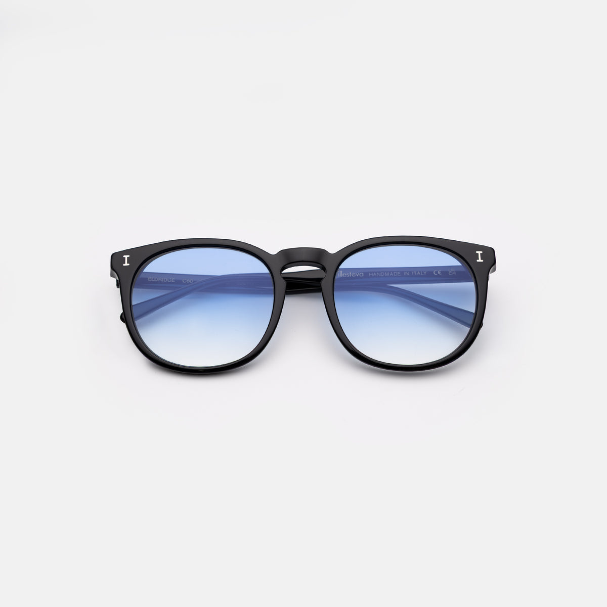 Eldridge 56 Sunglasses in Black with Blue Flat Gradient See Through lenses