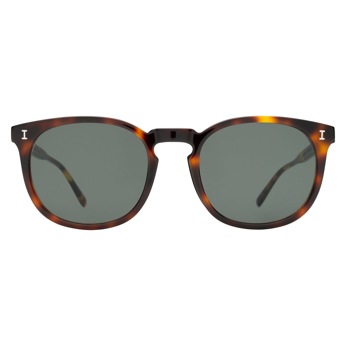 Eldridge 56 Sunglasses in Havana with Dark Olive Flat lenses, front view