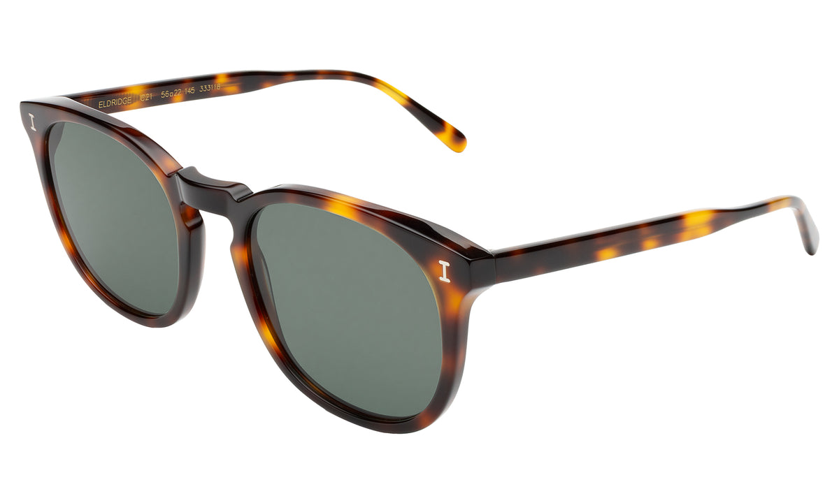 Eldridge 56 Sunglasses in Havana with Dark Olive Flat lenses, side view