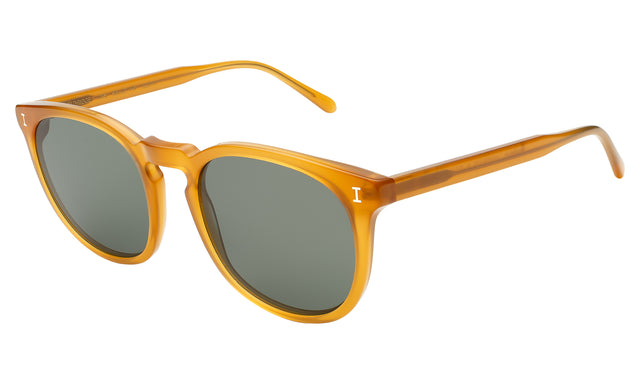 Eldridge 56 Sunglasses side view in Honey / Olive Flat