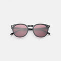 Front view of Eldridge Sunglasses in Black/Plum Flat See Through